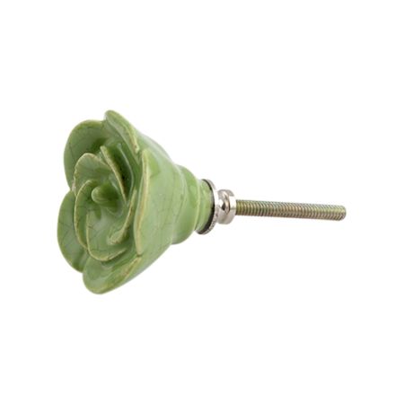 Pea Green Crackle Rose Medium Ceramic Drawer Knob